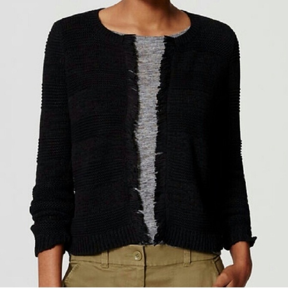 Ann Taylor LOFT black fringe sweater jacket blazer - Picture 1 of 9